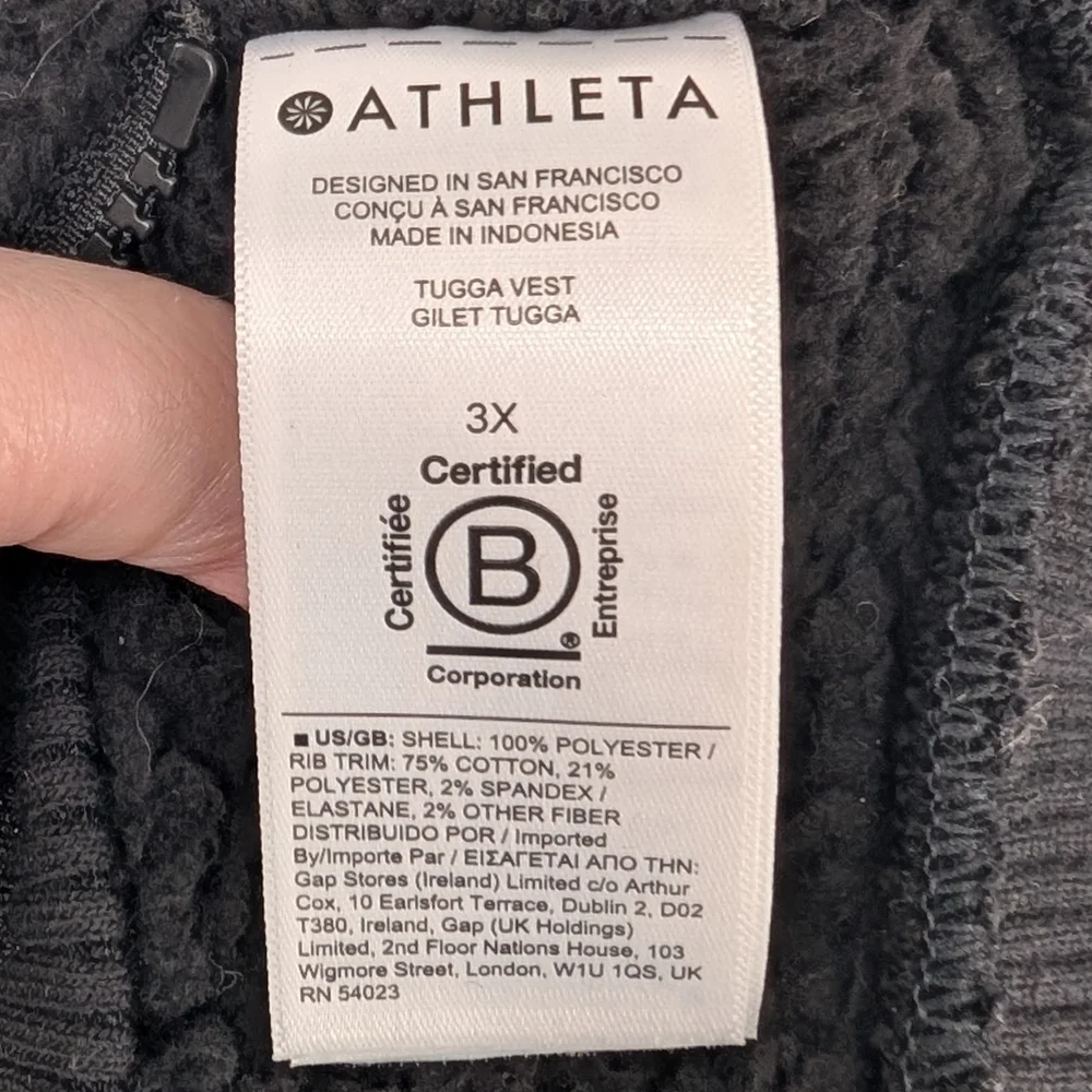 Athleta Plus Size Black High Collar Zip-Up Winter Fuzzy Sherpa Tugga Vest 3X - Picture 11 of 11